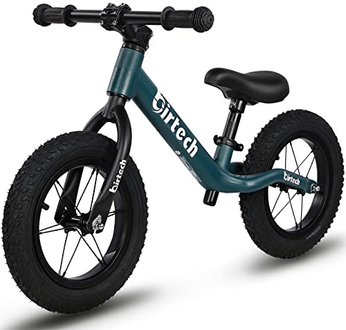 Birtech 12 Balance Bike for 2, 3, 4, 5, 6 Year Old Boys and Girls, Lightweight Nylon Frame Toddler Training Bike No Pedal Bikes for Kids with Adjustable Seat and Air Tires (Green)