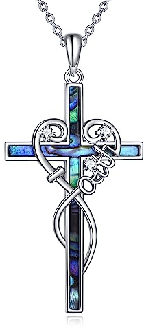 YAFEINI Glaube Kreuz Kette Damen 925 Sterling Silber religiöse Abalone Anhänger Halskette Glaube Hoffnung Liebe Schmuck für Damen Mädchen