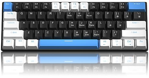 60% Mechanical Gaming Keyboard,White Black Blue Keycaps Gaming Keyboard with Linear Red Switch, Detachable Type-C Cable Mini Keyboard with Blue LED Light for Windows/Mac/PC/Laptop