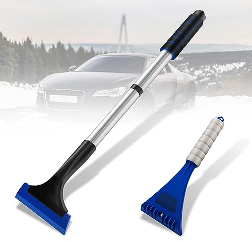GZqiancang 2 Piezas Rascador de Hielo para Coche, Ajustable Rascador Hielo Parabrisas con Mango Antideslizante para Parabrisas de Coche, Ventana Lateral, Espejo retrovisor