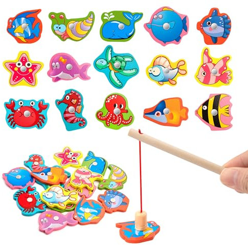 Wisplye Magnetisches Angelspiel Kinderspielzeug aus Holz, Montessori Holzspielzeug Magnetspiel Feinmotorikspielzeug Geschenk für Junge und Mädchen ab 2 3 4 Jahre (Blau)