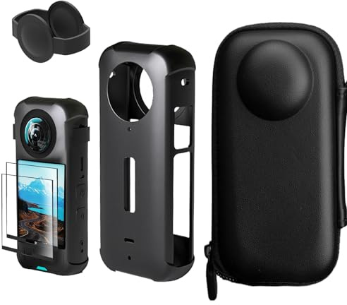 DGUSO Kit de Accesorios 6 en 1 Accesorios Insta360 X3, Funda de Silicona para Insta360 X3 y Tapa de Lente, 2 Protector Pantalla Insta360 X3, Estuche De Transporte para Insta360 X3 con Mosquetón