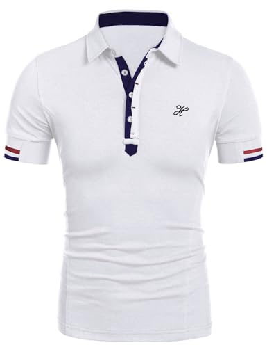 COOFANDY Polotröja för män kortärmad broderi män t-shirt pikétröja lätt sommarskjorta alpha pikétröja golfskjortor, A-vit, L