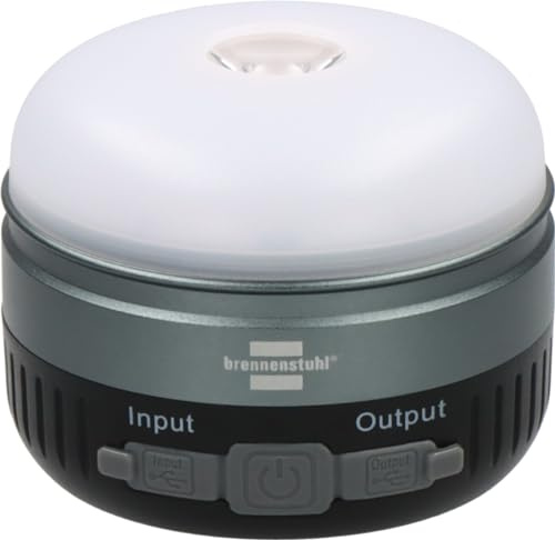 Brennenstuhl uppladdningsbar LED utomhuslampa OLI 400 AS (campinglampa IP54 med 450 lm, upp till 70 timmars lysningstid, dimbar, 2 utbytbara batterier 18500, powerbank, USB C-laddningskabel)