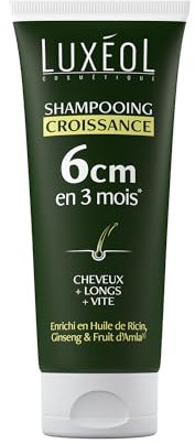 LUXÉOL - Shampoing Croissance - Pousse de 6cm en 3 Mois* - Des Cheveux Plus Longs Plus Vite - Cliniquement Prouvé - Formule d'Origine Naturelle - Huile de Ricin, Amla & Ginseng(3) - 200 ml
