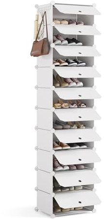Mondeer Schuhregal, Kunststoff Schuhschrank, Modulares Schuhaufbewahrung mit Tür, Staub- und Wasserabweisend, Platzsparendes, 10 Fächer für Foyer, Schlafzimmer, Wohnzimmer, für 20 Paar Schuhe, Weiß