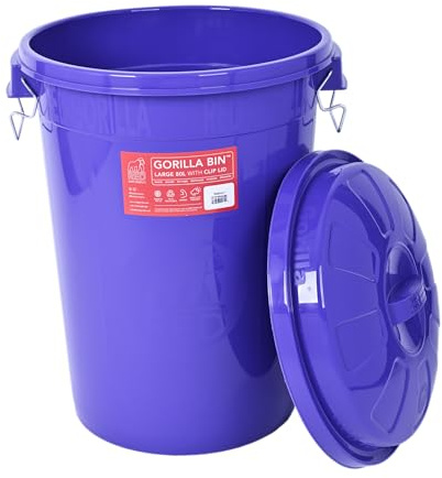 Red Gorilla Bin 80 Litre with Clip Lid Purple Stackable Storage Plastic Lightweight Weather Resistant Frost Proof for Indoor Outdoor Waterproof Waste Bin for Garden Garage Kitchen Home Recycling