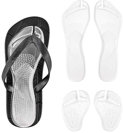 2st Flip Flop Stringkudde, 21x7cm & 9x7cm Bindemedel Gel Mellanfotsdyna Anti-Halk Stötdämpning Osynliga Smala Insatser Flip Flop-Remkuddar Pålitliga Tåskydd (Transparent)
