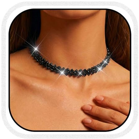 Reaky Collier ras du cou en strass Collier en cristal scintillant noir Colliers simples Bijoux pour femmes (noir)