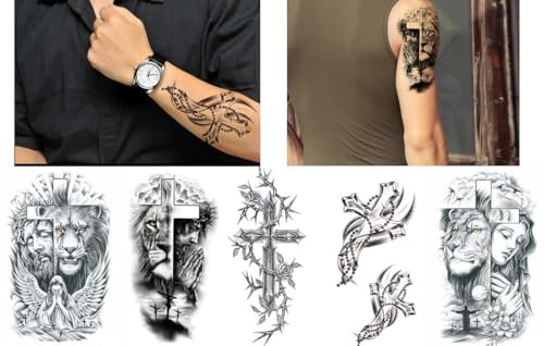 5 Blatt Temporäre Religiöse Tattoos Kreuz Tattoos Heilige Maria Tattoo Jesus Tattoo Löwe Tattoo Cross 5