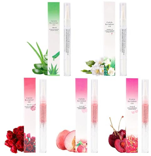Lot de 5 stylos à huile pour le soin des ongles, ingrédients naturels fruités, stylo à huile pour cuticules, stylo à huile bio, produits de soin des ongles fins et de croissance pour ongles endommagés