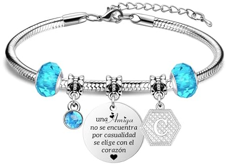 Amiga Regalos Pulsera para las Mujeres Adolescentes Regalos de la Amistad con 26 Letras Colgante Pulseras para Mejor Amiga - Una Amiga no se Encuentra por Casualidad se Elige con el Corazon (C)