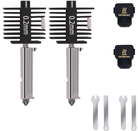 Lot de 2 mini kits de mise à niveau A1 Hotend - Tête d'impression 3D - Bloc chauffant d'extrémité chaude avec buse en acier trempé de 0,2 mm et chaussettes en silicone - Pour laboratoire de bambou