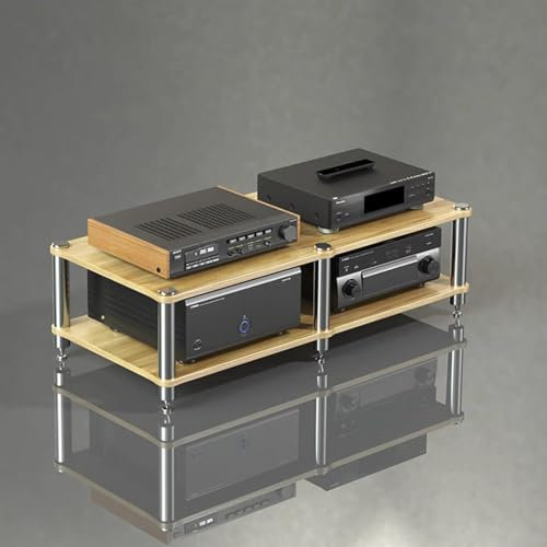 GUAWJRZDP Rack Audio Multilivello, Rack Hi Fi in Legno Con Colonne in Acciaio Inossidabile, Mobile Stereo Hi Fi Rack Hi Fi, Cabinet Audio Hi Ficon Punte Ammortizzanti, for Ufficio Domestico(Wood Color