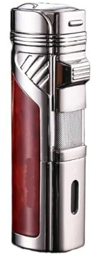 IHGVVING Briquet en métal à Flamme Rouge Quadruple, Briquet Torche au Butane Coupe-Vent, Butane Rechargeable, Briquet de Taille de Flamme réglable, Briquet Portable extérieur(Red)
