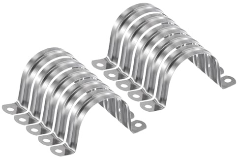 sourcing map 10pcs 2 Inch 50mm Conduit Clamps, M50 U Tube Pipe Clamp | Stainless Steel,Rigid Pipe Strap, U Shaped Bracket with Two Hole for Pipe Tube Hose Wire Cord Fixing