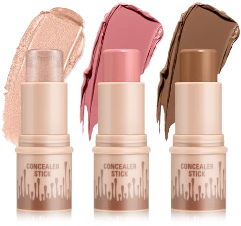 Boobeen 3 Pz Kit di Bellezza Contorno, Stick Contorno cremoso e liscio, Stick Evidenziatore Naturale, Trucco Impermeabile e a Lunga Durata