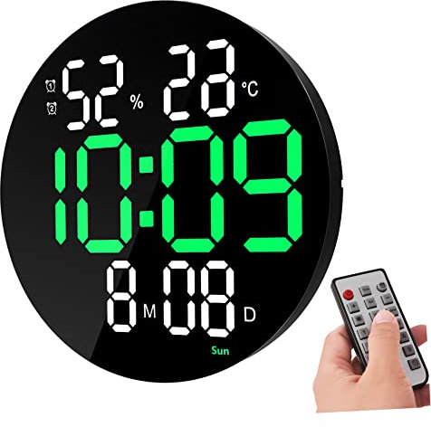PRETYZOOM Digitale Wanduhr Led Mit Temperatur Und Luftfeuchtigkeit Anzeige Datum Woche Funktion Großbild Wecker Für Zuhause Küche Schlafzimmer Büro