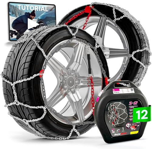 Avilia Catene da Neve per Auto in Acciaio Cementato Taglia 12 - Ottime per Viaggiare in Sicurezza su Strade Ghiacciate o con Neve - Comodo Sistema di Autotensionamento Omologata in ITALIA