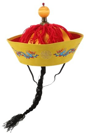 TOYANDONA Chapeau Dempereur Chinois Chapeau De Cosplay Dempereur Oriental Queue De Cheval Couvre-Chef Traditionnel Spectacle sur Scène Casquette en Laine Confortable