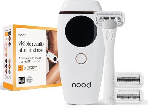 Nood™ NEW Flasher 2.0 + Shaving Starter Kit — IPL Laser Hair Removal Device for Women & Men with Refillable 5-Blade Razors — Pain-Free IPL Hair Removal Works Wherever Hair Grows — Gloss White