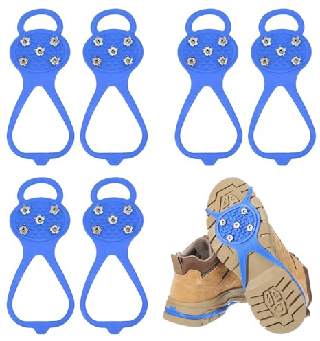 PATIKIL Grippers Spike, 3 Pack Walk Traction Cleats Non Slip Spikes Grip on Snow Ice Multi-Terrain Surfaces Abrasion Rust Resistant with 5 Steels for Shoes Boot, Blue Size-S