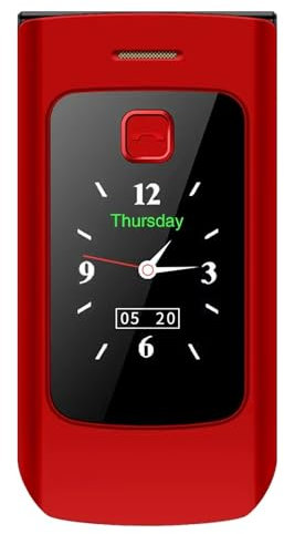 POCDOKYZ 2G Flip Elderly Mobile Phone, Senior Flip Phone Unlocked, 2.4 LCD Screen Dual SIM, Bluetooth,Sos Call,GSM, Flashlight,4800mAh Battery Retro Phone for Seniors,Red