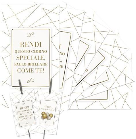 NAÏZAYA biglietti stelle filanti (biancooro_generico) - Idea Regalo Compleanno Originale - 60 Bigliettini Eleganti Bianco Oro per Scintille Luminose Taglio Torta (Scintille NON Incluse)