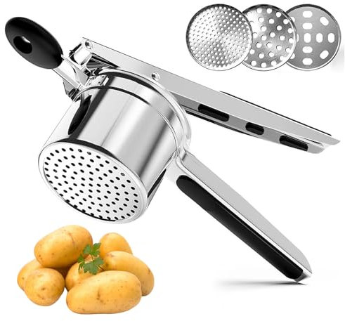 TTSTOIEE kartoffelpresse edelstahl, Gemüse Kartoffelpüree Kartoffelstampfer. 3 Scheiben und rutschfesten Silikongriffen, Kartoffelstampfer für Kartoffelpüree/Limonade