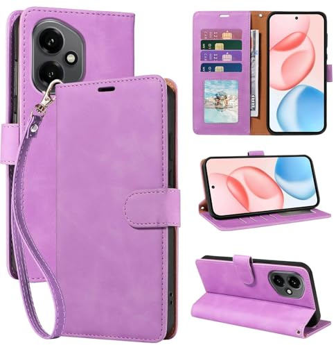 GOTOURED for Honor 400 Wallet Case RFID 4 Card Slots (Purple) | RFID Blocking, Wrist Strap, Soft PU Leather Flip Cover, Protective TPU Shell, Magnetic Closure, Kickstand