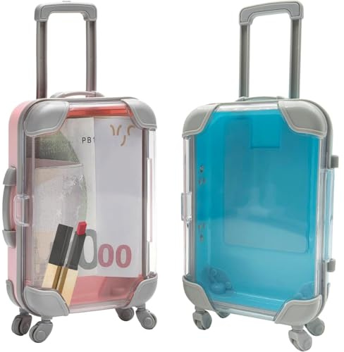 JDCMEI 2 Stück Mini Koffer Geschenkbox, Reise Geschenk Reisekoffer Miniatur für Urlaub, Reisekasse zum Verschenken von Geld für Reise (Blau Rosa)