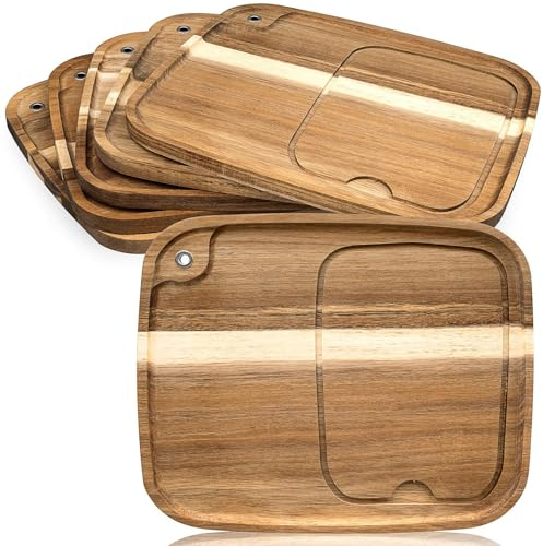 6er Set Akazienholz Steak Bretter, Holz Steak Servierbrett mit Saftk