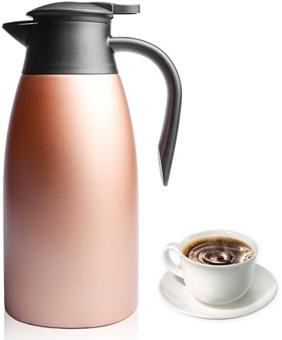 Isolierkanne 2L, Thermoskanne für Kaffeekanne, Edelstahl Kaffeekanne mit Griff und Ausgießer, Vakuumisolierung Doppelwandige Isolierkanne, für Büro und Zuhause(Roségold)