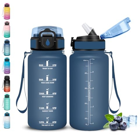 Grsta Gourde, 500ml Gourde Enfant, Gourdes avec Paille, Anti-Fuite, Gourdes Sport, Facile à Nettoyer, Gourd Graduée avec Slogan de Motivation, pour l'École, Bureau, Voyage, Camping