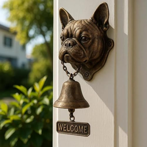 Gusseisen Hund Willkommen Türklingel,Retro Metall Außen Bauernhaus Vintage Türglocke für Haustür,Hundekopf Kopfform Dekoration Hängende Wandmontage Abendessen Glocken (Bulldogge)