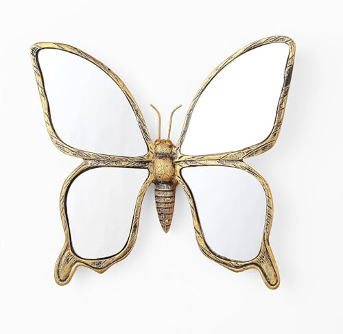 Goldene Schmetterlings-Wandspiegel - Gold, handgefertigt, Wanddekoration aus Kunstharz und Glasinsekten, perfekt für viktorianische und europäische Themenhäuser (Schmetterling)