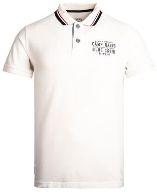 Camp David Herren Pikee-Polo mit Logo-Stickerei Ivory, XXXL