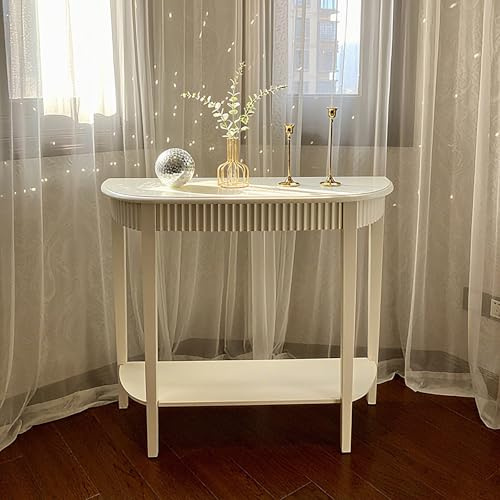 SXKLYRF Consolle Ingresso Moderno, Tavolino da Divano con Consolle Scanalata a Mezzaluna, Tavolo da Ingresso Moderno da 95 cm con Ripiano Aperto per Soggiorno e Corridoio(White)