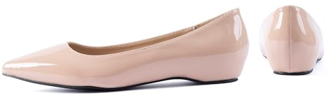 Mtzyoa Women's Pointed Toe Ballet Flats, Nude Patent Suede with 1 Inch Hidden Heel, Slip-on Comfort Shoes for Office, Casual Wear, US Size 10