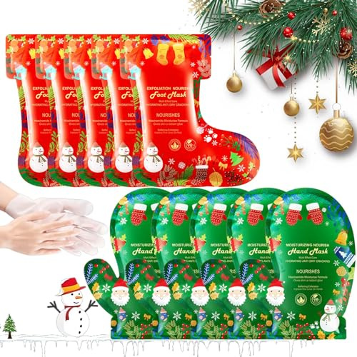 Fußmaske Handmaske Weihnachtsgeschenke - 5 Paar Foot Peel Mask und 5 Paar Hand Mask - Weihnachtliches Hautpflege-Set - Sanft Fußpflege Hornhaut Entfernen FußPeeling Fussmaske, Feuchtigkeits Fussmaske