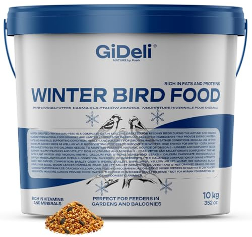 GiDeli Mangime invernale per uccelli, 10 kg, per uccelli selvatici, tutto l'anno, per giardino e balcone, con semi di lino, ricco di omega-3, calcio, senza additivi
