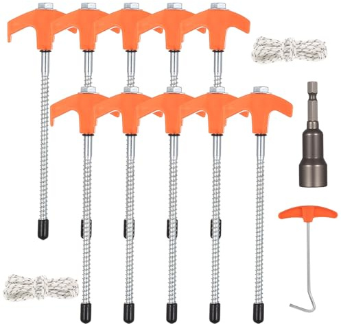10 PcsAncrage au Sol, Kit Ancrage Balancoire, piquets de Tente à Visser, Kit Ancrage Trampoline en Spirale, Chevilles d'ancrages à Vis pour Trampolines Maison Jardin + Adaptateur pour perceuse