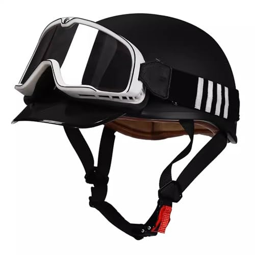 Motorcykelhjälm Tysk Stil Halvhjälm Dödskallehatt Vuxna Män Kvinnor Skalhjälm Med Visir, DOT-Godkänd Retro Ansiktshjälm För Cruiser Scooter Chopper 8,M(57~58cm)