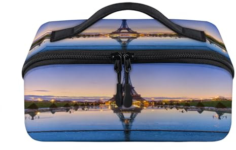 Sunrise Paris Tour Eiffel Trousse de maquillage portable imprimée Tour Eiffel Pochette étanche Ouverte plate Trousse de toilette Trousse de toilette Cosmétique Organiseur de voyage pour femmes et