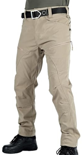 DUWEIKE Taktiska byxor för män, vattentäta, andningsbara, slitstarka byxor med flera fickor för camping och vandring,Khaki,XXL