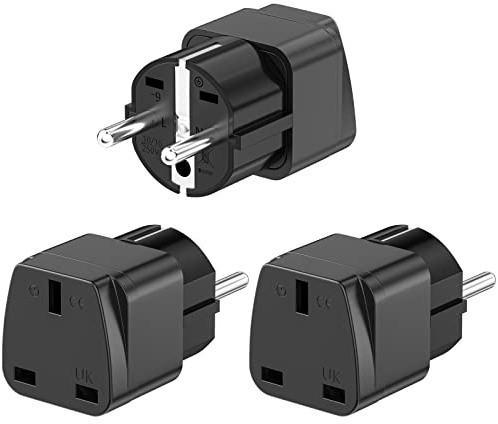 HITRENDS Adattatore da viaggio, spina UK to EU, adattatore spina Inghilterra Germania, spina da viaggio UK su EU, spina UK adattatore UE, spina UK adattatore presa UK tipo E/F/G, 3 pezzi, nero