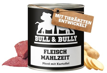 Hundefutter Nass 800g Fleischmahlzeit Pferd mit Kartoffel | Tierärzten entwickeltes Hunde Nassfutter Premium Wet Dog Food mit 94% Fleischanteil für aktive Hunde von BULL & BULLY