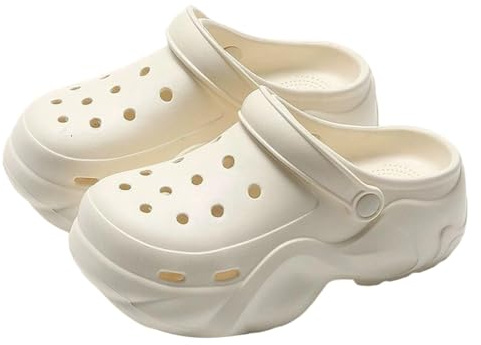 Zuecos cómodos sin cordones para hombre y mujer, unisex, transpirables, informales, sandalias ligeras con suela suave y suela de plataforma gruesa, Blanco, 37 EU