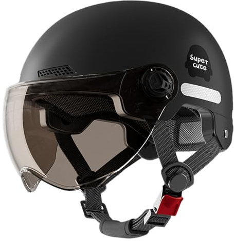 Half Face Elektrisk Motorcykelhjälm – High Strength ABS 45-65cm | Elekțrisk Hjälm Damer Med Quick Release Hakrem | Elektrisk Trafiksäkerhetsskoter Och Elcykel