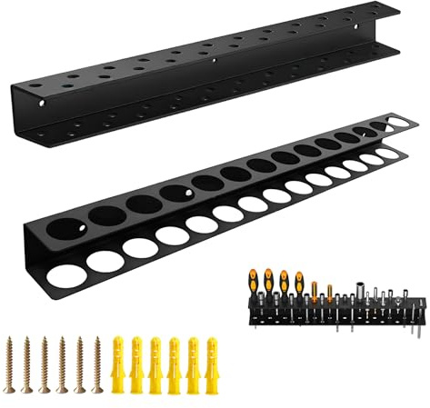 2er Set Werkzeughalter Wand – 22 mm & 8 mm Bohrerhalter mit 12 Dübeln & Schrauben, universeller Werkzeug Wandhalterung für Akkuschrauber, Zangen, Schraubendreher, ideal für Werkstatt, Garage & Schuppe